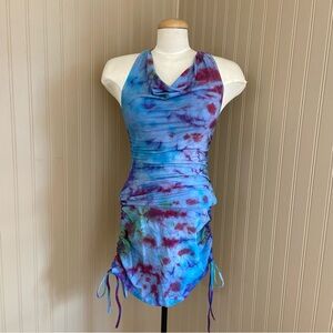 The Fairies Pyjamas Tie Dye Ruched Size Mini Rave Boho Hippie Dress Women’s XS-S